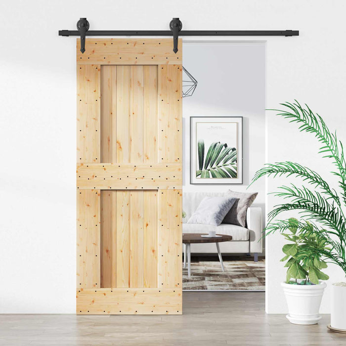 Ușă glisantă Natural și Negru 80 x 210 cm Lemn de Pin Solid WALTI