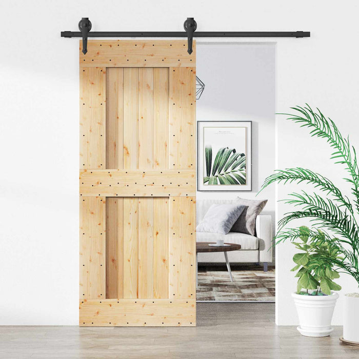 Ușă glisantă Natural și Negru 85 x 210 cm Lemn de Pin Solid WALTI