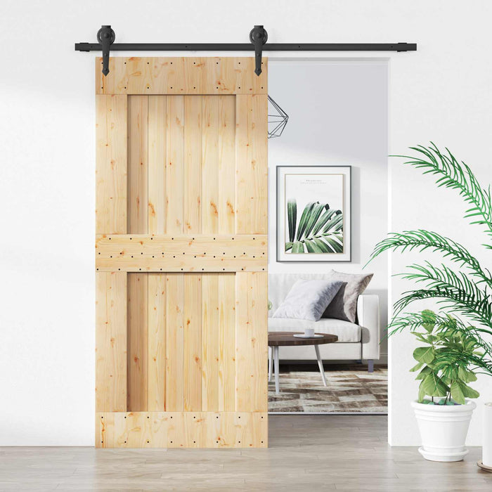 Ușă glisantă Natural și Negru 90 x 210 cm Lemn de Pin Solid WALTI