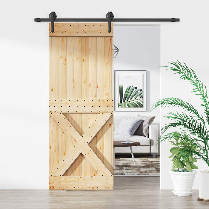 Ușă glisantă Natural și Negru 80 x 210 cm Lemn de Pin Solid - WALTI WALTI