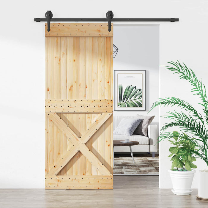 Ușă glisantă Natural și Negru 85 x 210 cm Lemn de Pin Solid WALTI