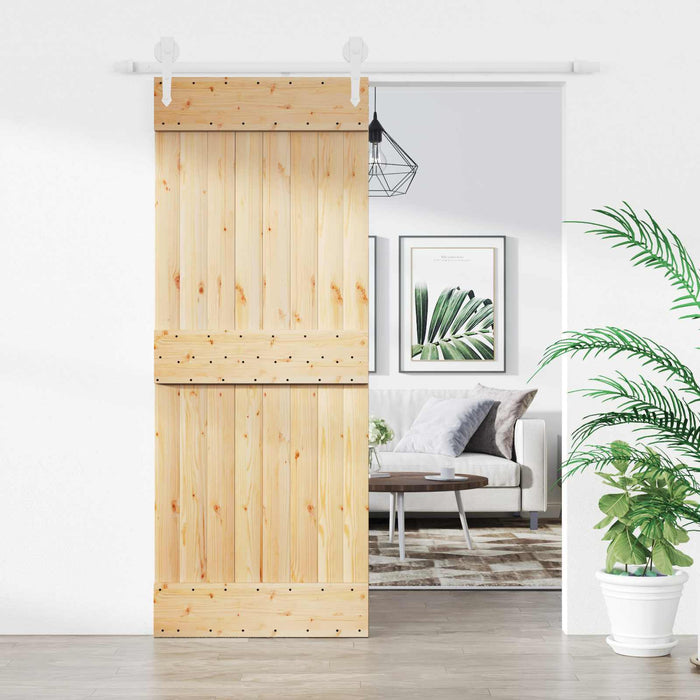 Ușă glisantă Natural și Alb 80 x 210 cm Lemn de Pin Solid - WALTI WALTI