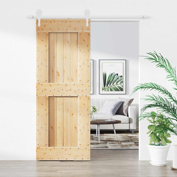 Ușă glisantă Natural și Alb 80 x 210 cm Lemn de Pin Solid WALTI