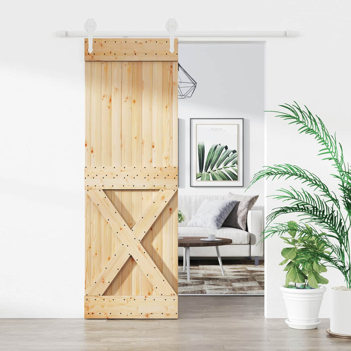 Ușă glisantă Natural și Alb 70 x 210 cm Lemn de Pin Solid WALTI