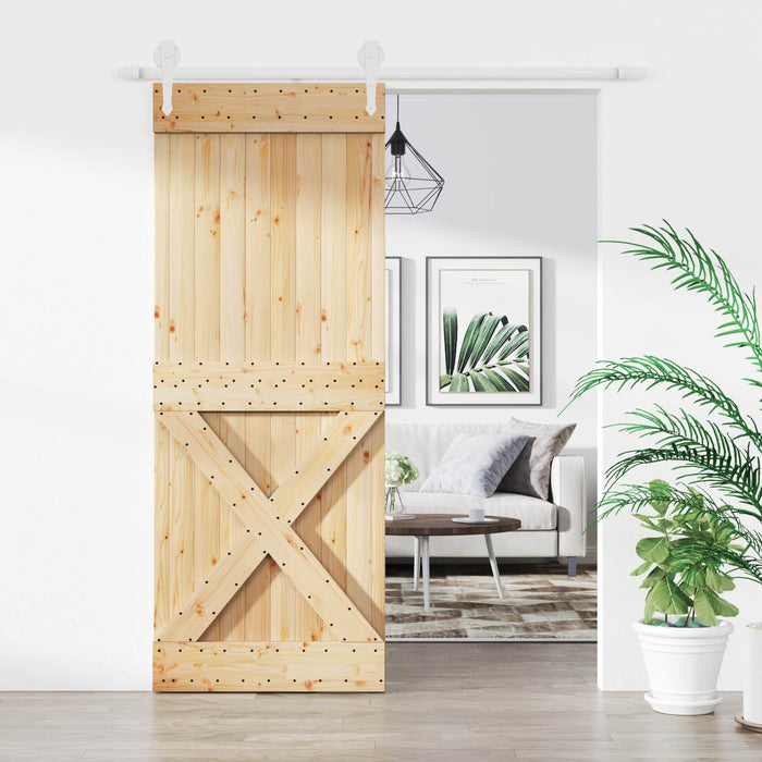 Ușă glisantă Natural și Alb 80 x 210 cm Lemn de Pin Solid - WALTI WALTI