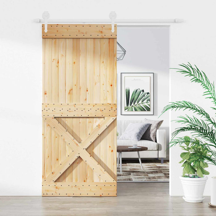 Ușă glisantă Natural și Alb 90 x 210 cm Lemn de Pin Solid WALTI