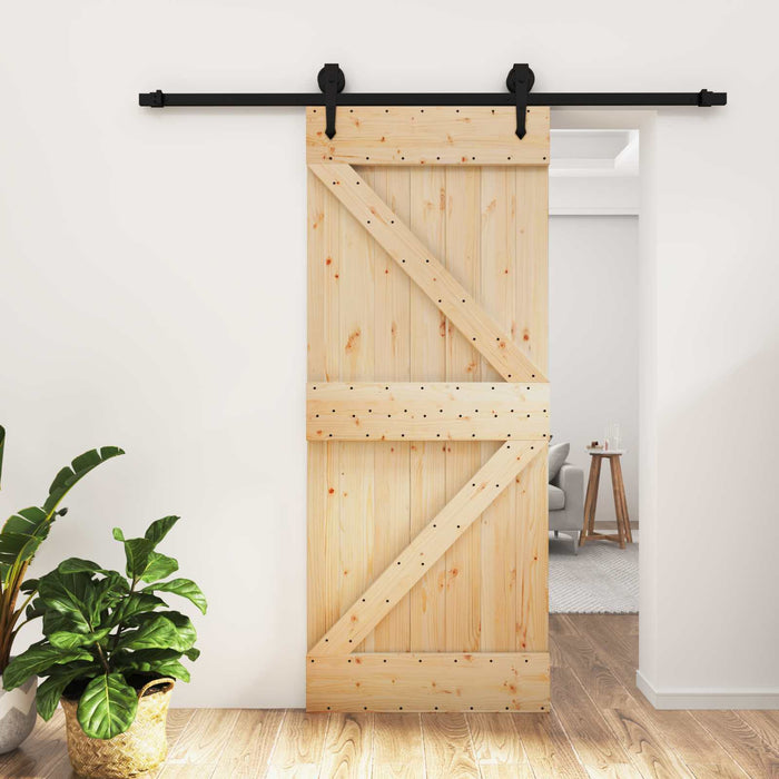 Ușă glisantă Natural și Negru 85 x 210 cm Lemn de Pin Solid - WALTI WALTI