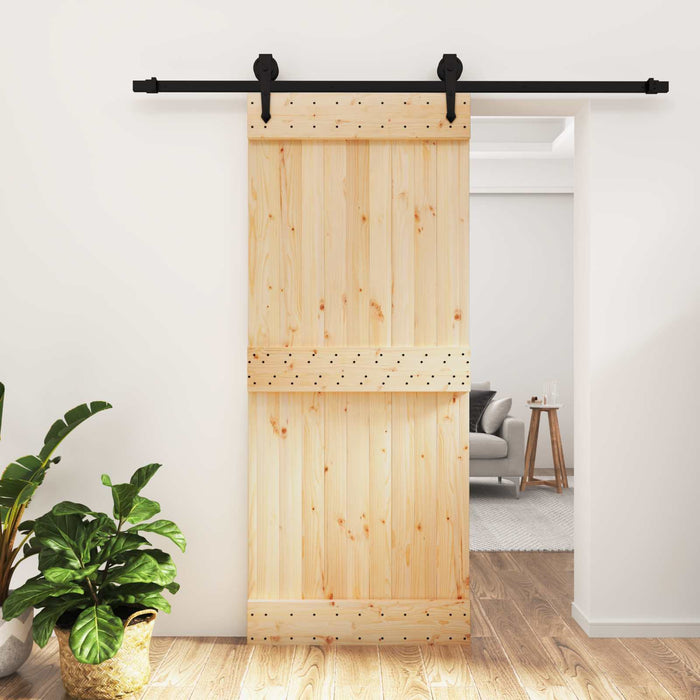 Ușă glisantă Natural și Negru 85 x 210 cm Lemn de Pin Solid WALTI