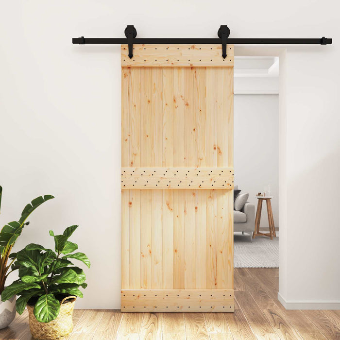 Ușă glisantă Natural și Negru 90 x 210 cm Lemn de Pin Solid WALTI