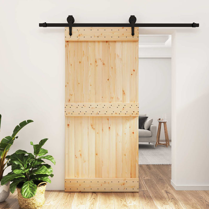 Ușă glisantă Natural și Negru 95 x 210 cm Lemn de Pin Solid WALTI