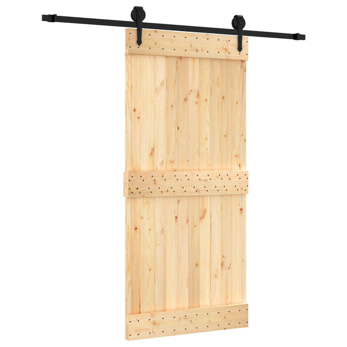Ușă glisantă Natural și Negru 95 x 210 cm Lemn de Pin Solid WALTI
