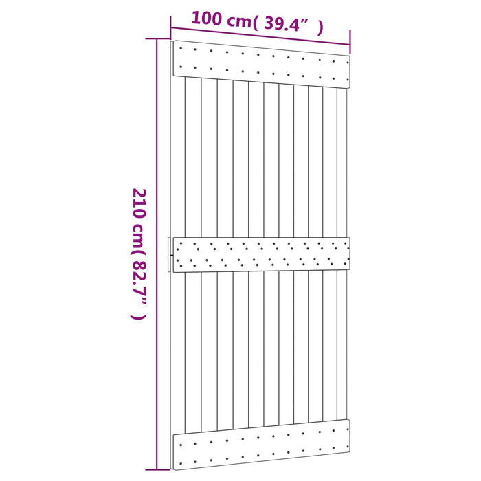 Ușă glisantă Natural și Negru 100 x 210 cm Lemn de Pin Solid WALTI