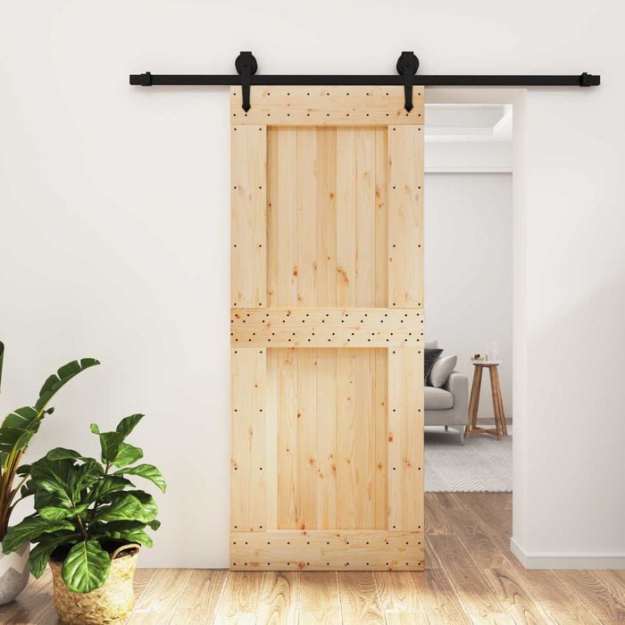 Ușă glisantă Natural și Negru 85 x 210 cm Lemn de Pin Solid WALTI
