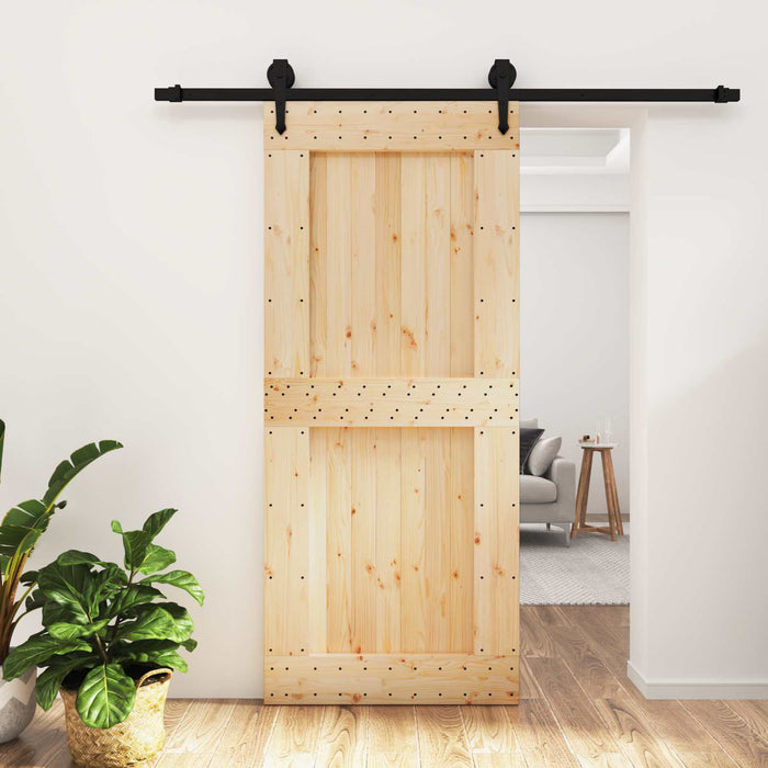 Ușă glisantă Natural și Negru 90 x 210 cm Lemn de Pin Solid WALTI