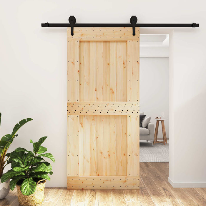 Ușă glisantă Natural și Negru 95 x 210 cm Lemn de Pin Solid WALTI