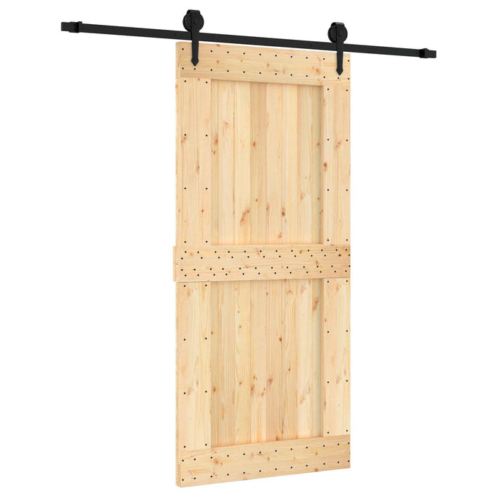 Ușă glisantă Natural și Negru 95 x 210 cm Lemn de Pin Solid WALTI