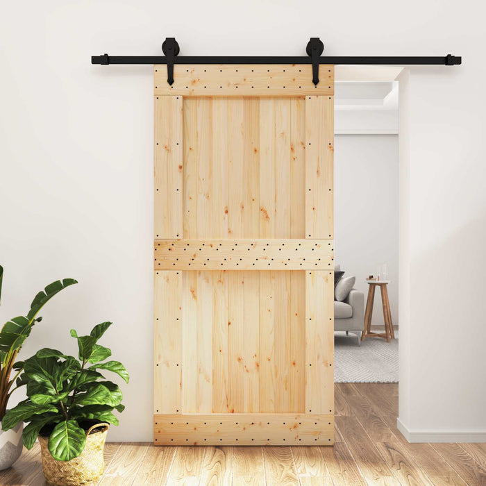 Ușă glisantă Natural și Negru 100 x 210 cm Lemn de Pin Solid WALTI