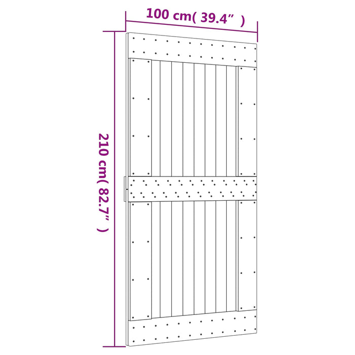 Ușă glisantă Natural și Negru 100 x 210 cm Lemn de Pin Solid WALTI