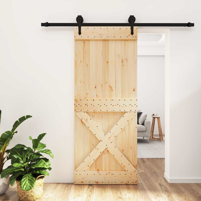 Ușă glisantă Natural și Negru 85 x 210 cm Lemn de Pin Solid WALTI