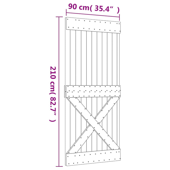Ușă glisantă Natural și Negru 90 x 210 cm Lemn de Pin Solid WALTI