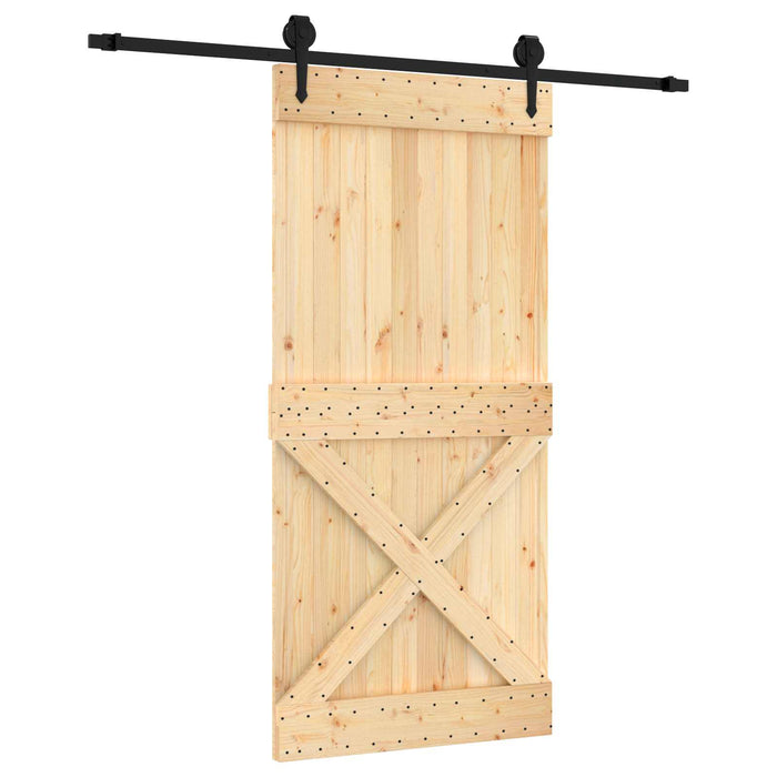 Ușă glisantă Natural și Negru 95 x 210 cm Lemn de Pin Solid WALTI