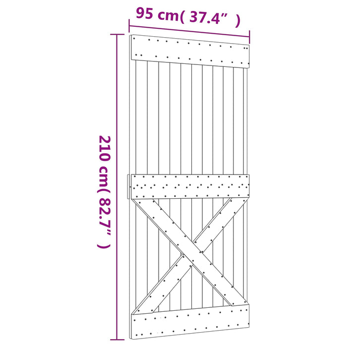 Ușă glisantă Natural și Negru 95 x 210 cm Lemn de Pin Solid WALTI