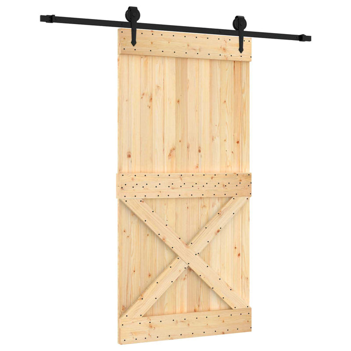 Ușă glisantă Natural și Negru 100 x 210 cm Lemn de Pin Solid WALTI