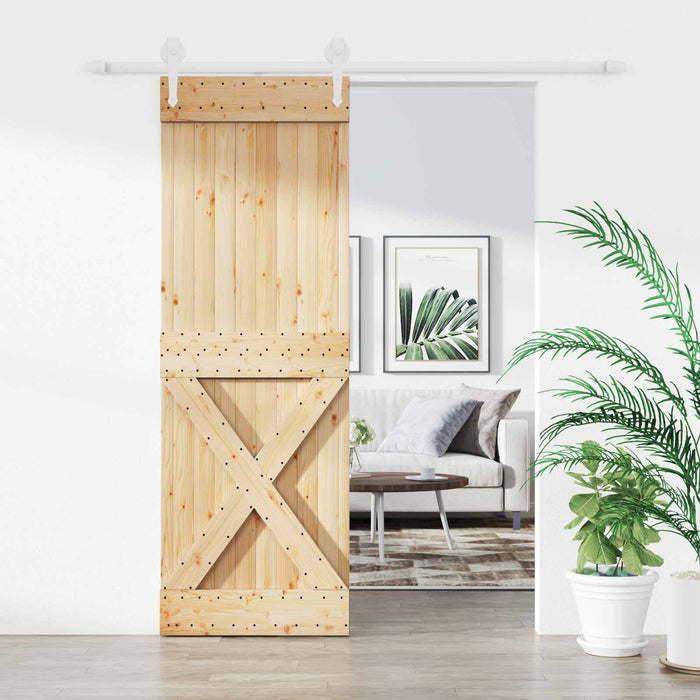 Ușă glisantă Natural și Alb 80 x 210 cm Lemn masiv de pin WALTI