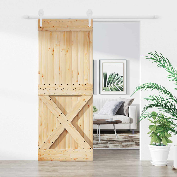 Ușă glisantă Natural și Alb 90 x 210 cm Lemn masiv de pin WALTI