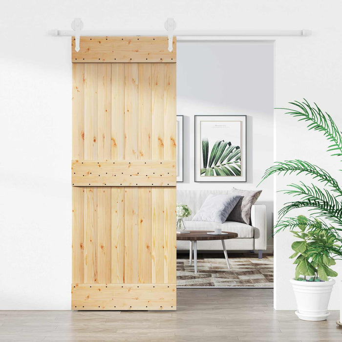 Ușă glisantă Natural și Alb 80 x 210 cm Lemn de Pin Solid - WALTI WALTI