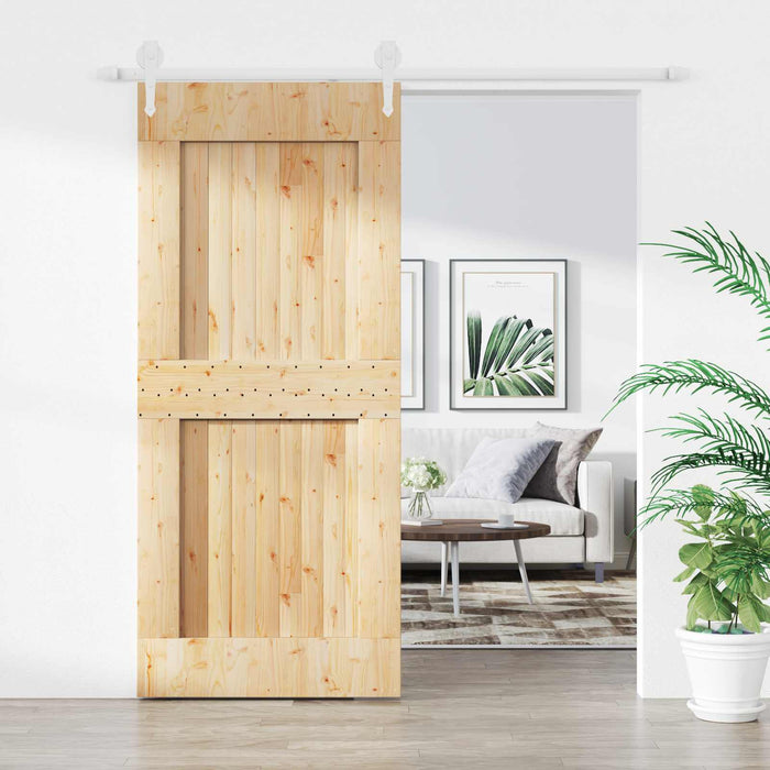 Ușă glisantă Natural și Alb 90 x 210 cm Lemn de Pin Solid - WALTI WALTI