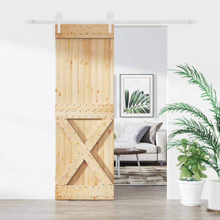 Ușă glisantă Natural și Alb 70 x 210 cm Lemn de Pin Solid - WALTI WALTI