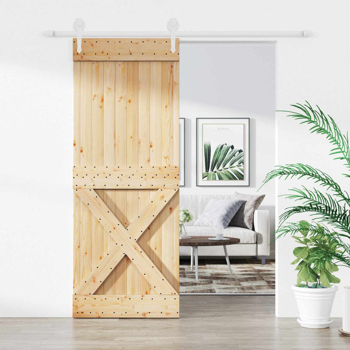 Ușă glisantă Natural și Alb 80 x 210 cm Lemn de Pin Solid - WALTI WALTI