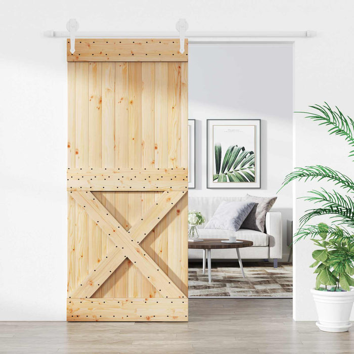 Ușă glisantă Natural și Alb 90 x 210 cm Lemn de Pin Solid WALTI