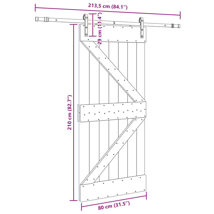 Ușă glisantă NARVIK Natural și Negru 80 x 210 cm (213,5 cm) - WALTI WALTI