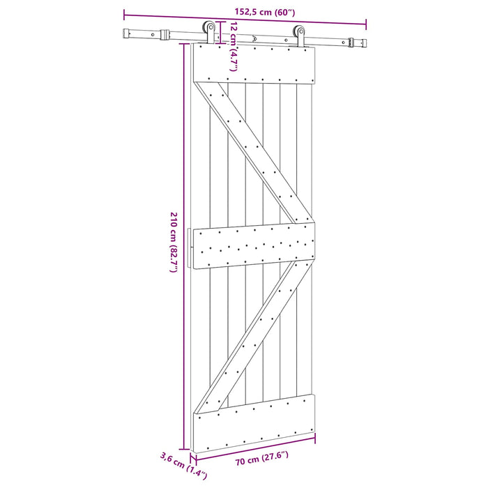 Ușă glisantă NARVIK 70 x 210 cm (152,5 cm) Natural și Negru WALTI