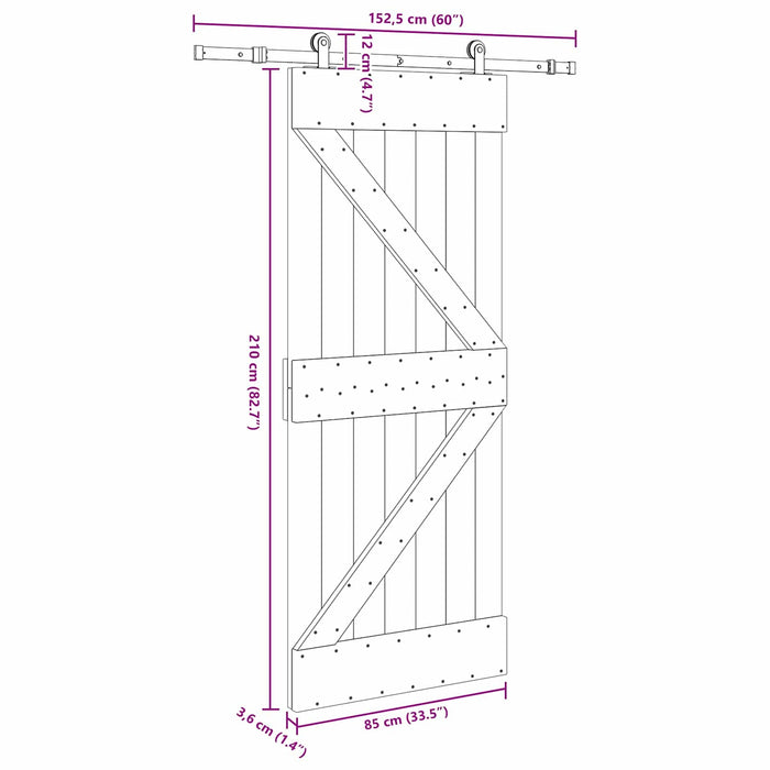 Ușă glisantă NARVIK 85 x 210 cm (152,5 cm) Natural și Negru WALTI