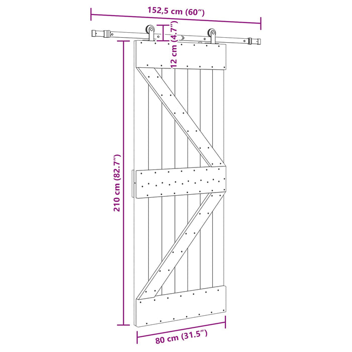Ușă glisantă NARVIK 80 x 210 cm (152,5 cm) Natural și Negru WALTI