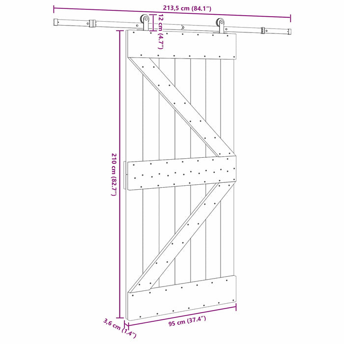 Ușă glisantă NARVIK Natural și Negru 95 x 210 cm (213,5 cm) - WALTI WALTI