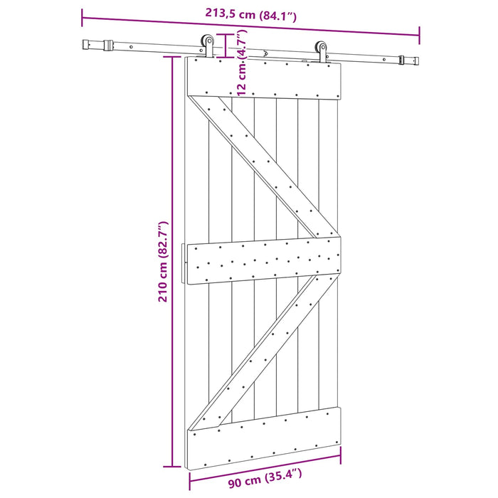 Ușă glisantă NARVIK Natural și Negru 90 x 210 cm (213,5 cm) WALTI