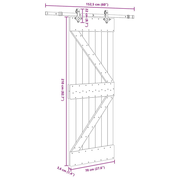 Ușă glisantă NARVIK Natural și Negru 70 x 210 cm (152,5 cm) - WALTI WALTI