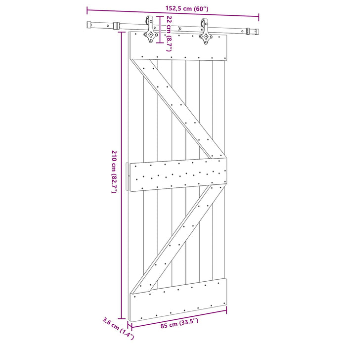 Ușă glisantă NARVIK Natural și Negru 85 x 210 cm (152,5 cm) WALTI