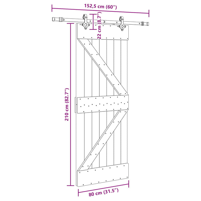 Ușă glisantă NARVIK Natural și Negru 80 x 210 cm (152,5 cm) WALTI