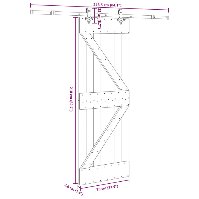 Ușă glisantă NARVIK Natural și Negru 70 x 210 cm (213,5 cm) WALTI