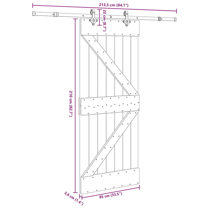 Ușă glisantă NARVIK Natural și Negru 85 x 210 cm (213,5 cm) WALTI
