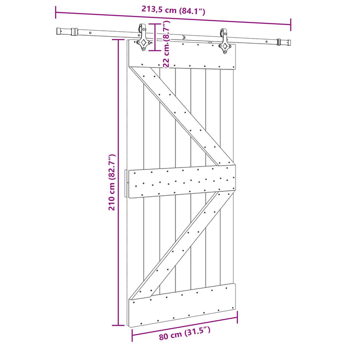 Ușă glisantă NARVIK Natural și Negru 80 x 210 cm (213,5 cm) WALTI
