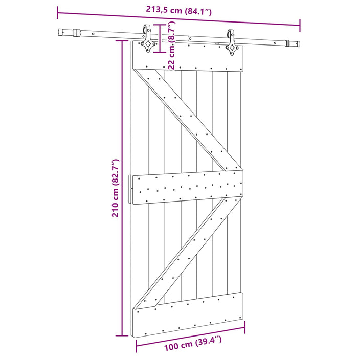 Ușă glisantă NARVIK Natural și Negru 100 x 210 cm (213,5 cm) WALTI