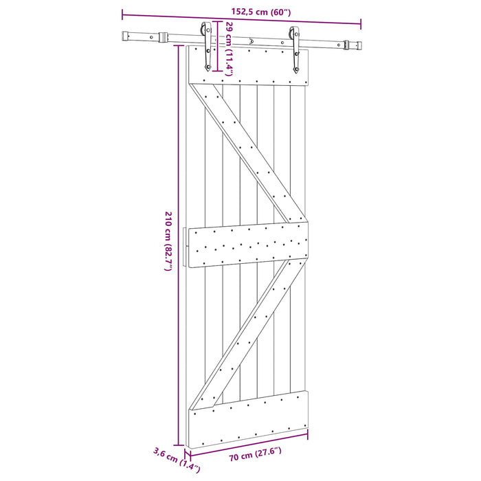 Ușă glisantă NARVIK Natural și Negru 70 x 210 cm (152,5 cm) WALTI