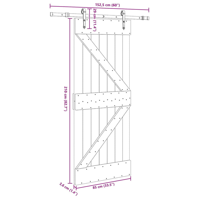 Ușă glisantă NARVIK Natural și Negru 85 x 210 cm (152,5 cm) WALTI