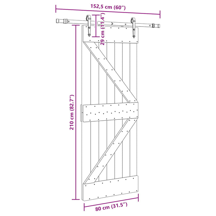 Ușă glisantă NARVIK Natural și Negru 80 x 210 cm (152,5 cm) WALTI